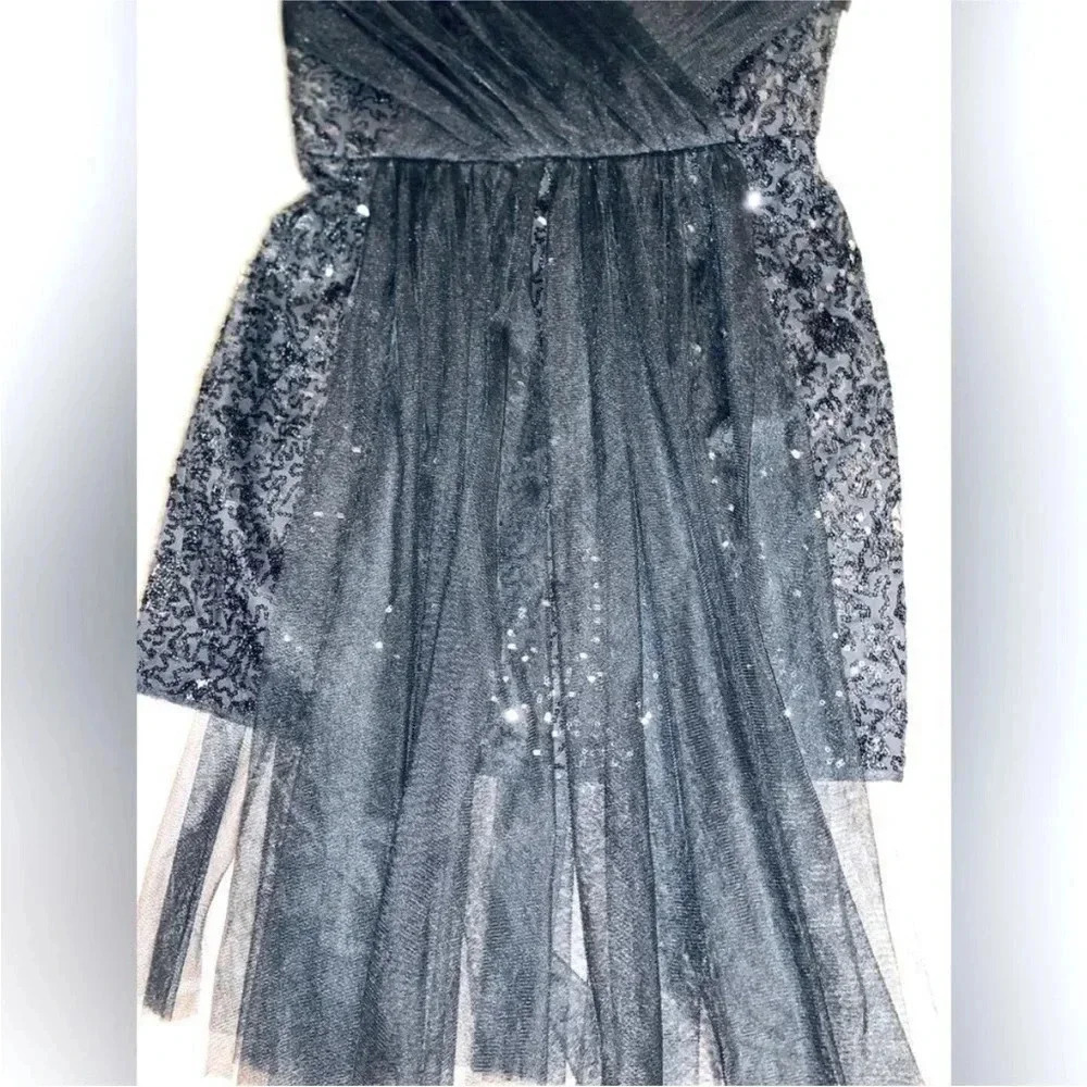 BCBGMAXAZRIA VIENNA STRAPLESS SEQUIN TULLE OVERLAY MINI DRESS BLACK 12P - Picture 8 of 15
